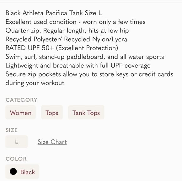 Athleta Pacifica Tank Size L Black - Picture 7 of 7